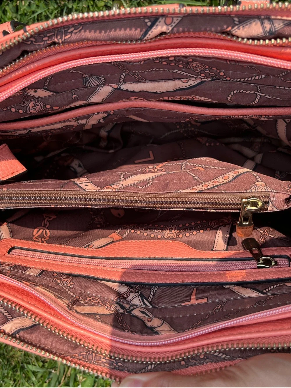 Coral Pebbled Leather Satchel Handbag with Gold Lock